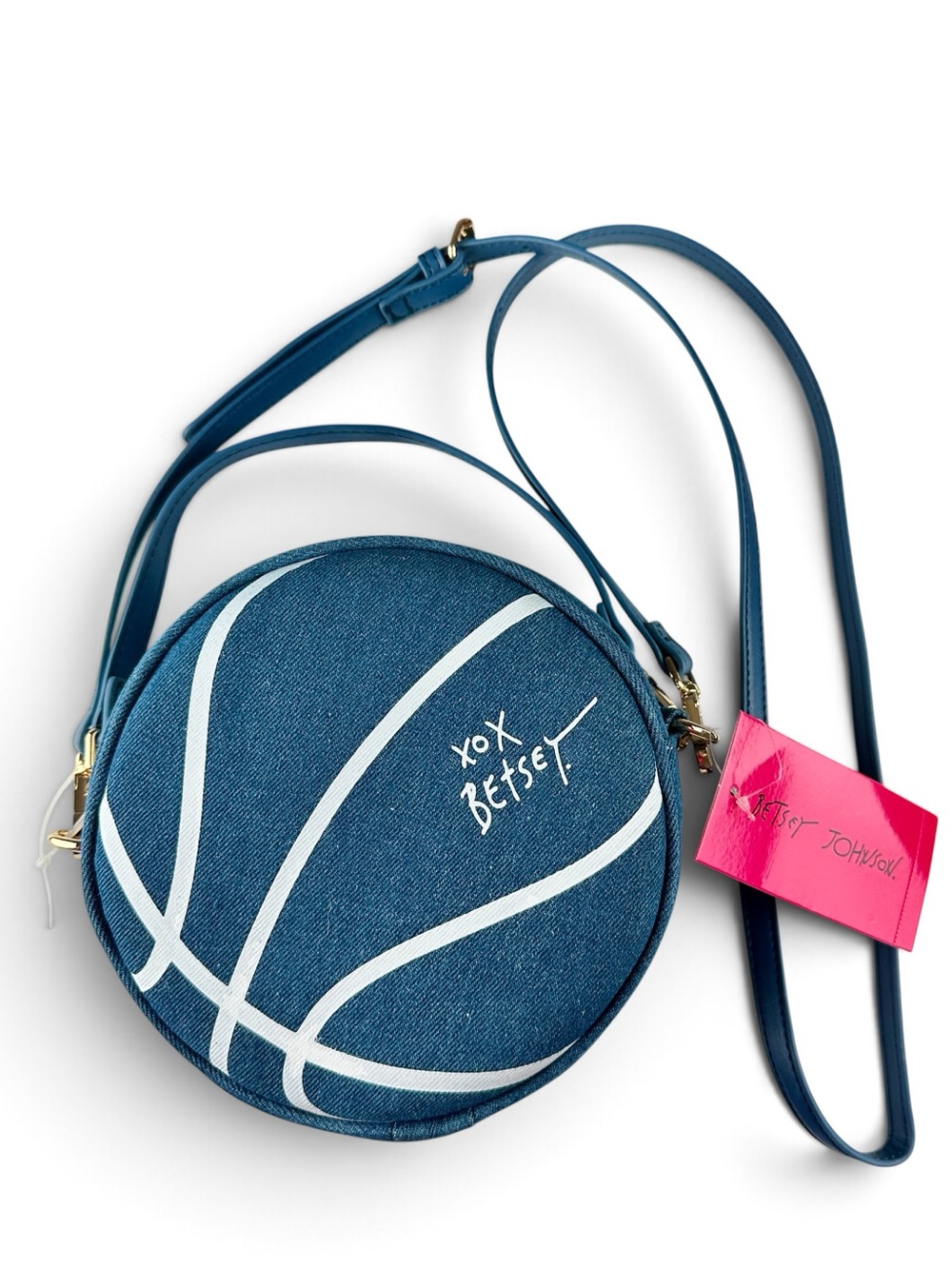 NWT Betsey Johnson XOBALLER Denim Basketball Crossbody Bag Game Day Purse